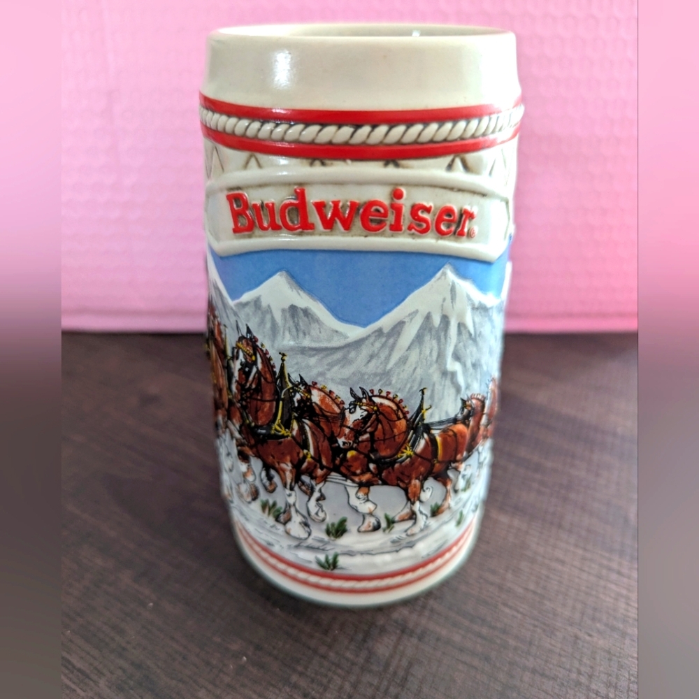 Budweiser Ceramic Beer Stein with Clydesdale Design
